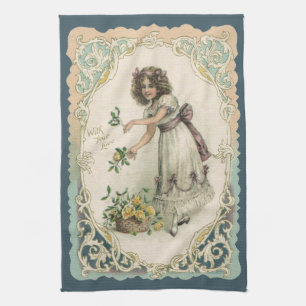Linge De Cuisine Saint-Valentin vintage, fille victorienne avec des