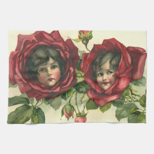 Linge De Cuisine Saint-Valentin vintage, visages victoriens dans le