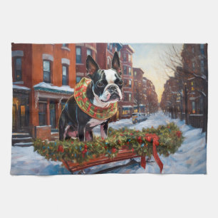Linge De Cuisine Saison de Noël de Boston Terrier