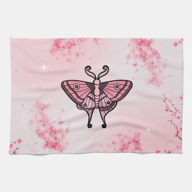 Linge De Cuisine Sakura Bliss, Pink Moth, Arrière - plan Sakura (Horizontal)