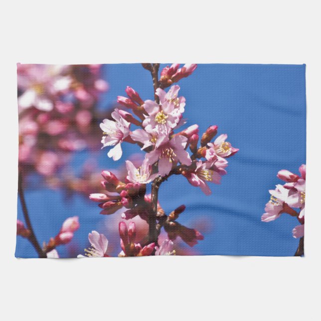 Linge De Cuisine Sakura Cerisiers en Fleur Touchant le Bleu (Horizontal)