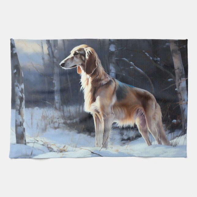 Linge De Cuisine Saluki Qu'il neige Noël (Horizontal)