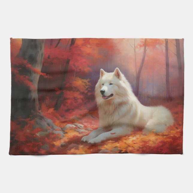 Linge De Cuisine Samoyé en automne Leaves Fall Inspire (Horizontal)