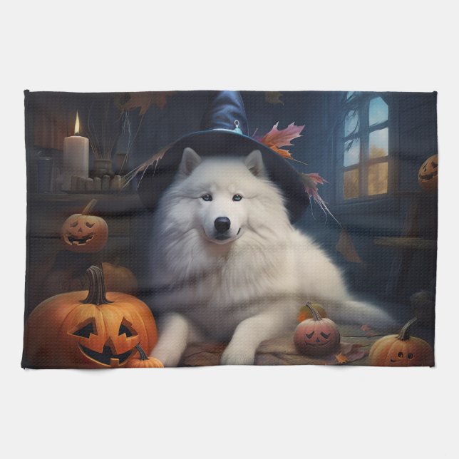 Linge De Cuisine Samoyèdes Citrouilles Halloween Épouvantable (Horizontal)