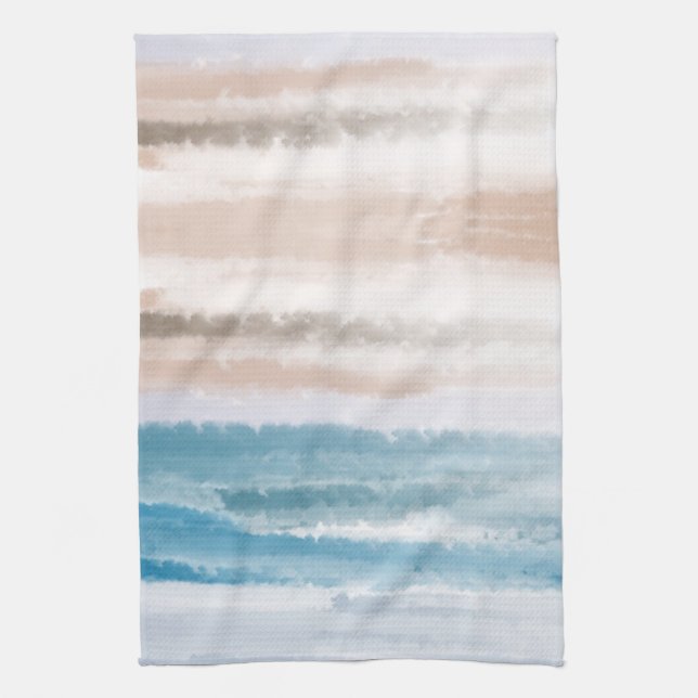 Linge De Cuisine Sandy Beach Ocean Waves Aquarelle Abstraite (Vertical)