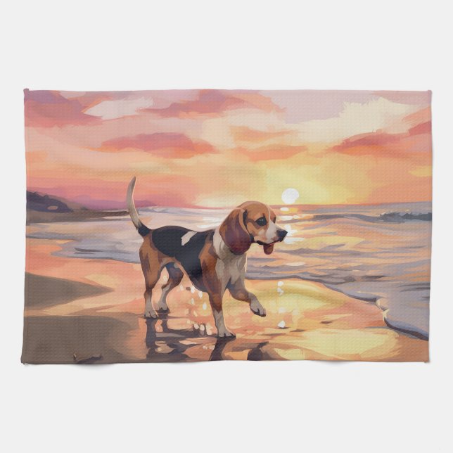 Linge De Cuisine Sandy Paws Chien Beagle sur le coucher du soleil d (Horizontal)