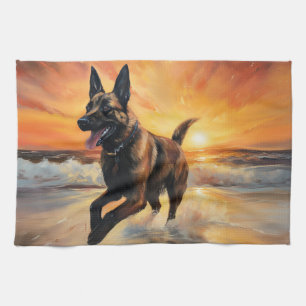 Linge De Cuisine Sandy Paws Chien Malinois Belge sur le coucher du