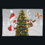 Linge De Cuisine Santa claus and reindeer behind a christmas tree.j<br><div class="desc">christmas santa claus reindeer,  frofrisend friends ful funny ,  vintage magic snowflake art,  2020 happy new year,  joy gift snow flying,  year new celebration deer,  happy xmas winter holiday,  bell merry cartoon illustration,  fun animal cute,  reindeer christmas clmas</div>