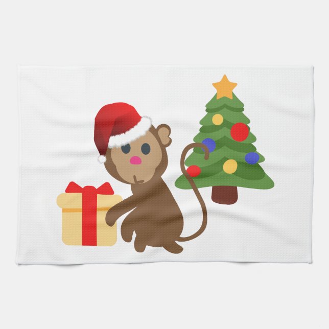 Linge De Cuisine santa claus monkey emoji (Horizontal)