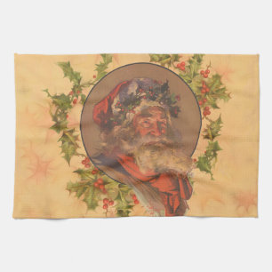 Linge De Cuisine Santa Claus Noël Portrait Vintage