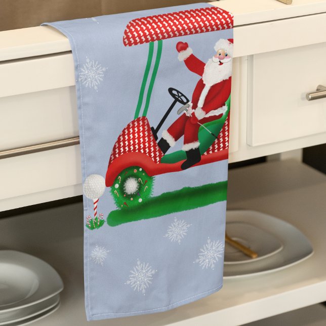 Linge De Cuisine Santa dans un chariot de golf Joyeux Noël (Créateur téléchargé)