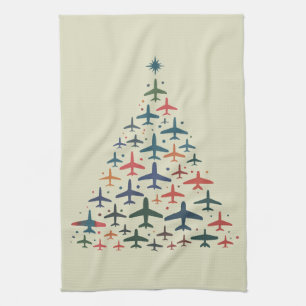 Linge De Cuisine Sapin de Noël Avion Pilote Rétro Volant Vol