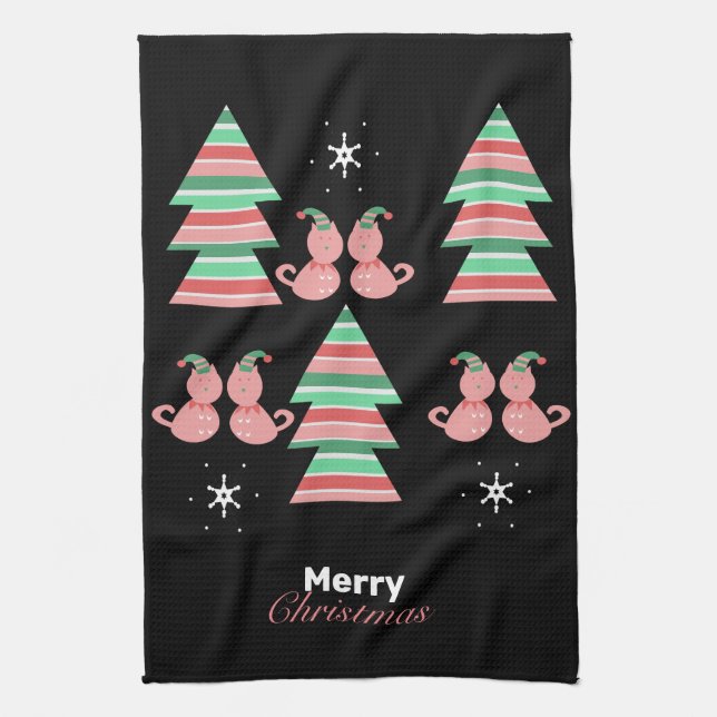Linge De Cuisine Sapin de Noël Chat Motif (Vertical)