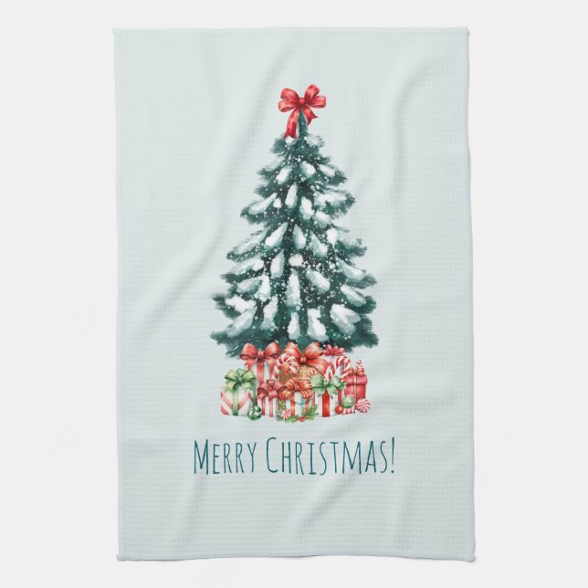 Linge De Cuisine Sapin de Noël Élégant enneigé (Vertical)
