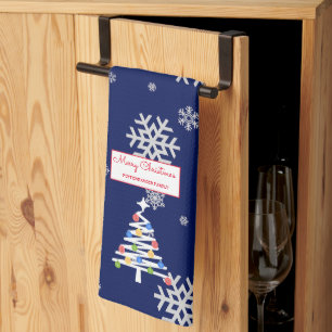 Linge De Cuisine Sapin de Noël moderne blanc Sparkle de minuit