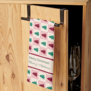 Linge De Cuisine Sapin de Noël personnalisé motif bordeaux et pin v
