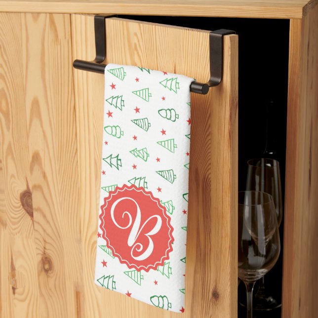 Linge De Cuisine Sapin de Noël rouge et vert  (Pliage en tiers)