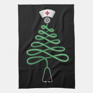 Linge De Cuisine Sapin de Noël Stéthoscope Infirmière Tenue de Chir