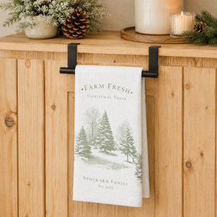 Linge De Cuisine Sapin de Noël Vintage Ferme Pin Monogramme