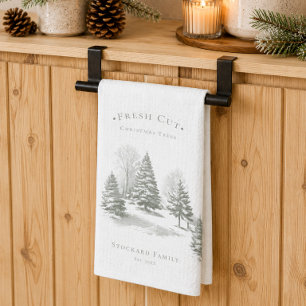Linge De Cuisine Sapin de Noël Vintage Ferme Pin Monogramme