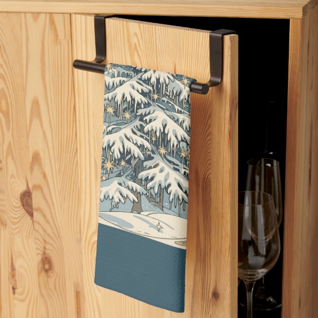 Linge De Cuisine Sapin de Noël Yule aux branches enneigées (Pliage en tiers)
