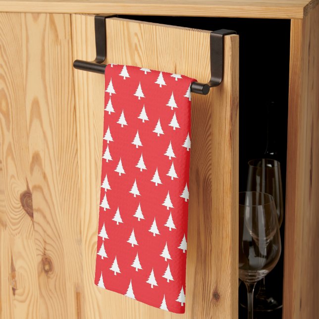 Linge De Cuisine Sapins de Noël blancs rouges (Pliage en tiers)