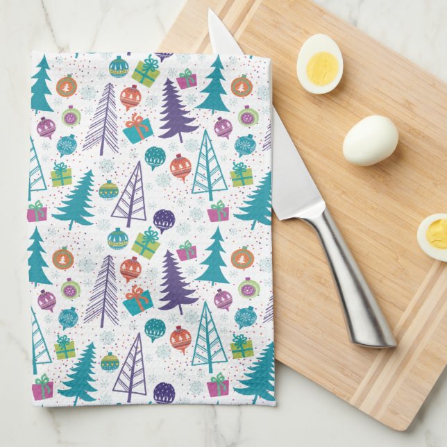 Linge De Cuisine Sapins de Noël modernes (Quart Plié)