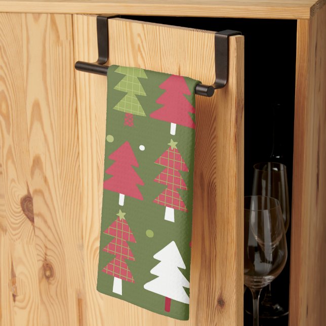 Linge De Cuisine Sapins de Noël Rouge Blanc et Vert (Pliage en tiers)