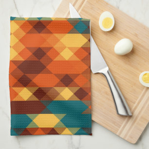 Linge De Cuisine Sarcelle, rouge, orange et jaune géométrique
