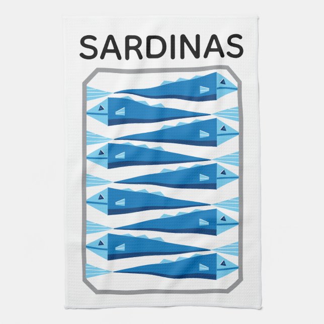 Linge De Cuisine Sardines bleu et blanc tablier de poisson (Vertical)