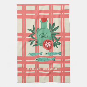 Linge De Cuisine Sardines Joueuses Huile d'Olive Coral Conception d