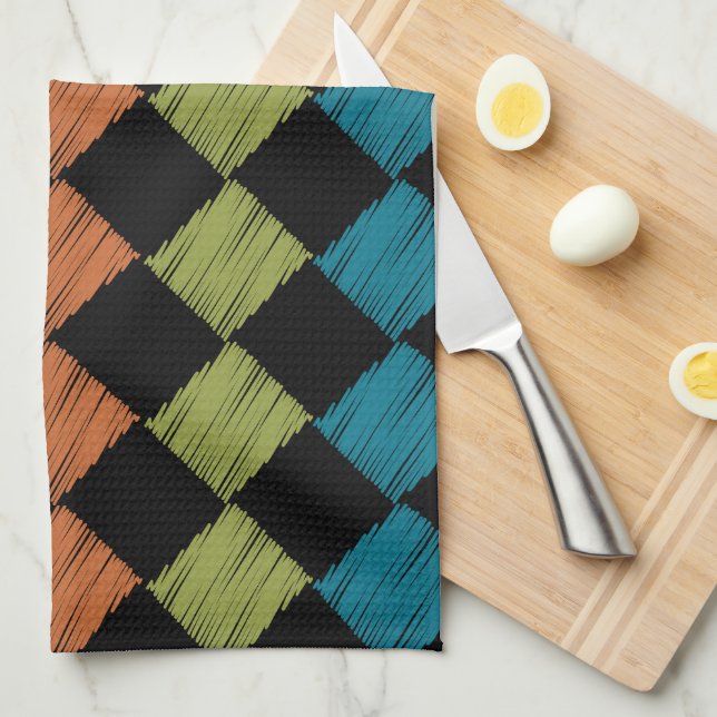 Linge De Cuisine Sassy Ikat Diamond Carré Designs (Quart Plié)