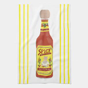 Linge De Cuisine SAUCE CHAUDE Cat épicé Bande jaune