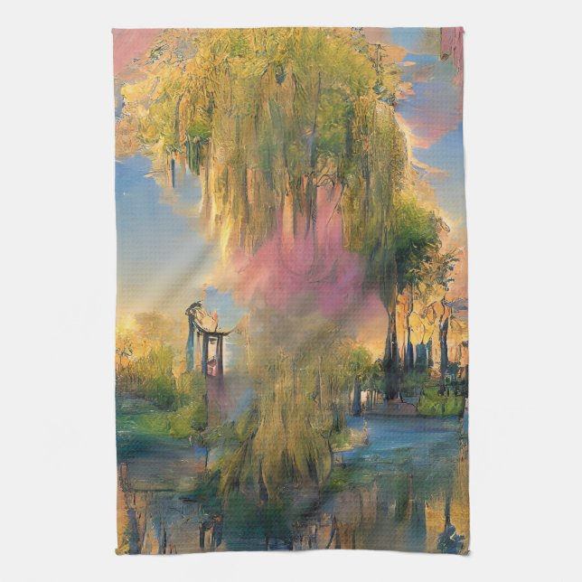 Linge De Cuisine Saule du futur au coucher du soleil (Vertical)
