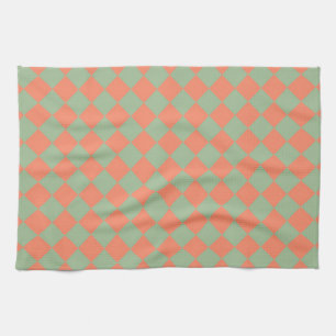 Linge De Cuisine Saumon vert olive rose Checker Motif diamant
