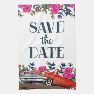 Linge De Cuisine Sauvegarder la date voiture rouge vintage