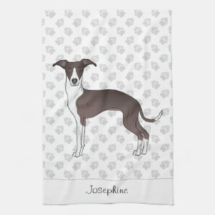 Linge De Cuisine Sceau Et Blanc Italien Greyhound Avec Nom Personna
