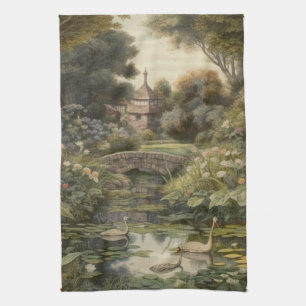 Linge De Cuisine Scène botanique de cygnes dans un jardin anglais