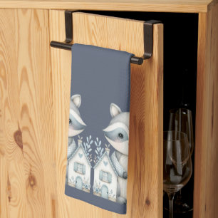 Linge De Cuisine Scène de cabane en bois nocturne avec un raton lav