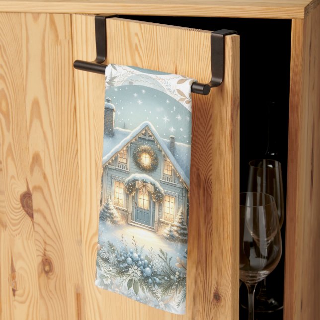 Linge De Cuisine Scène de Cabane enneigée lumineuse (Pliage en tiers)