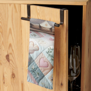 Linge De Cuisine Scène de courtepointe florale d'amour cottagecore