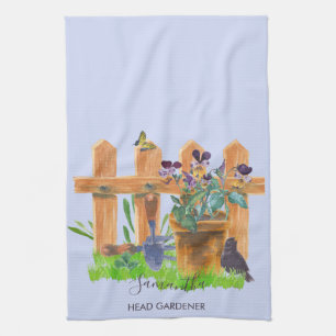 Linge De Cuisine Scène de jardin à l'aquarelle Jardinier en chef pe