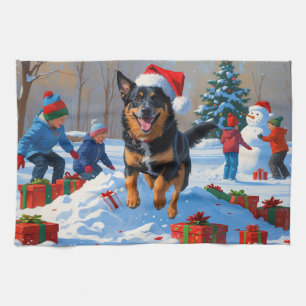 Linge De Cuisine Scène de neige festive de Noël avec Malinois Belge