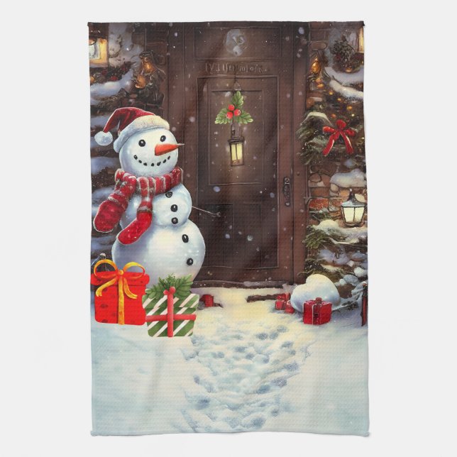 Linge De Cuisine Scène de Noël de Snowman (Vertical)