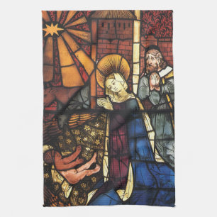 Linge De Cuisine Scène de Noël vintage de la Nativité en verre tein