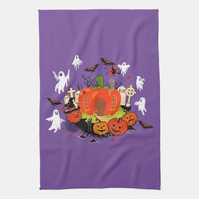 Linge De Cuisine Scène éffrayante de cimetière Citrouille d'Hallowe (Vertical)