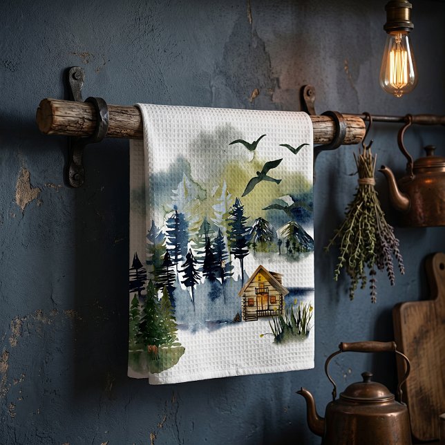 Linge De Cuisine Scène forestière à l'aquarelle (Créateur téléchargé)
