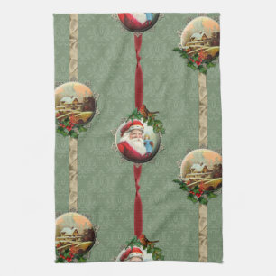 Linge De Cuisine Scènes vintages et damassé de Noël