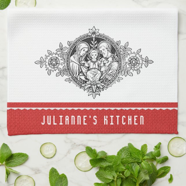 Linge De Cuisine Schéma décoratif religieux famille sainte (Plié)