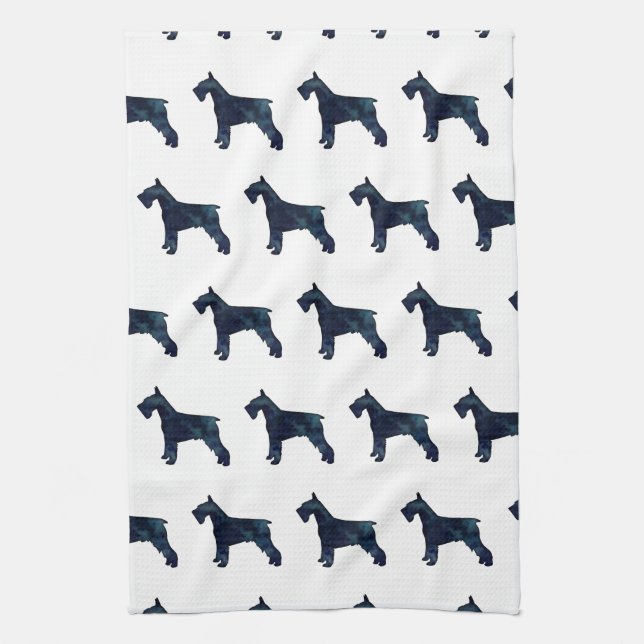 Linge De Cuisine Schnauzer Chien race Noir Aquarelle Silhouette (Vertical)
